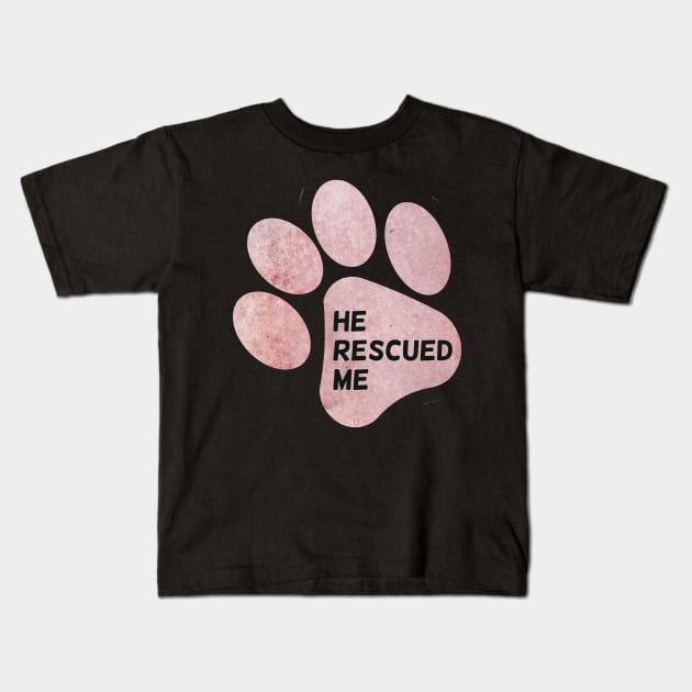 He rescued me pink paw Dont Buy Adopt I love dogs Watercolor blue watercolour dog blue Kids T-Shirt by WatercolorFun